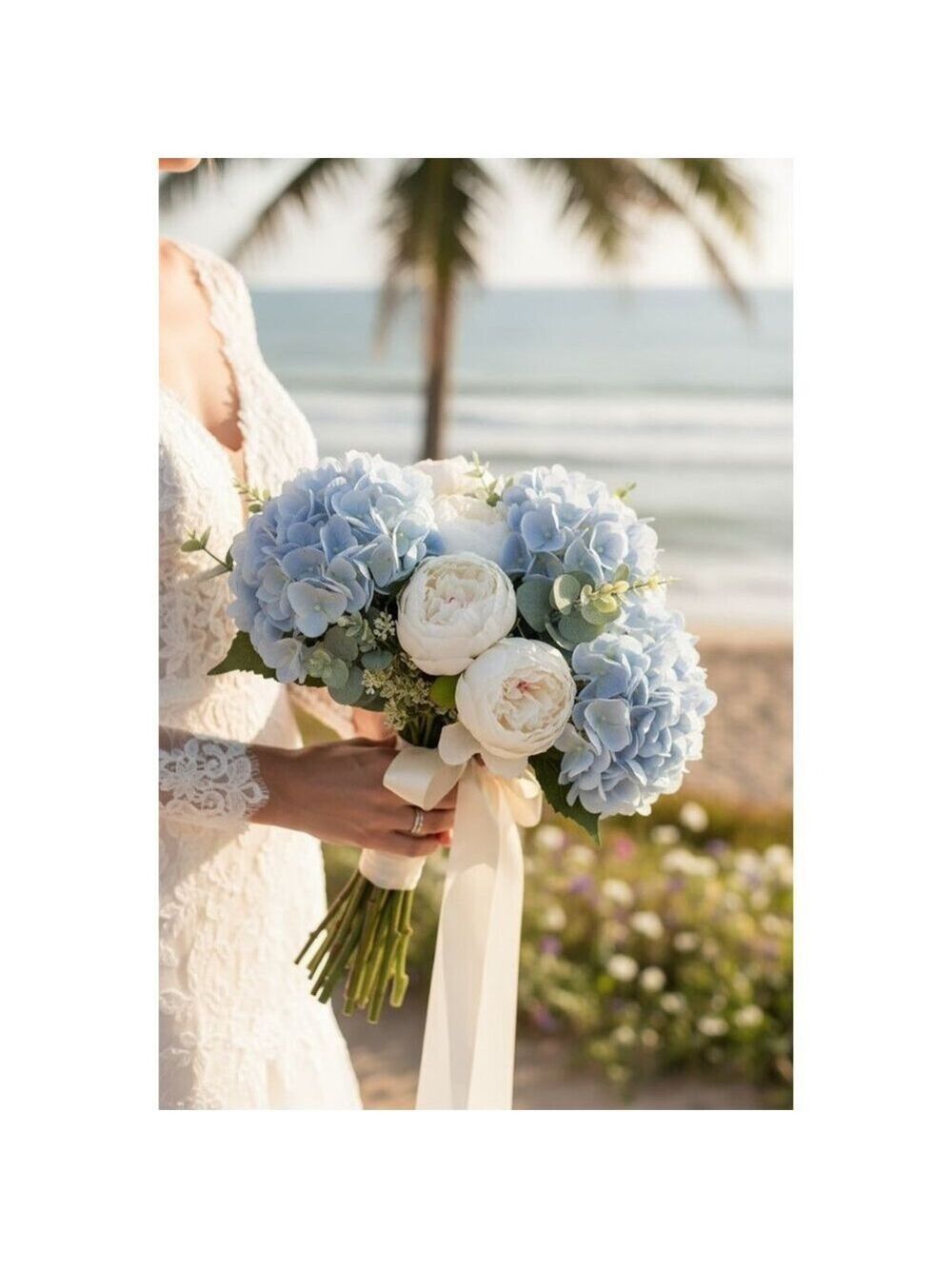 Soft Blue Artificial Hydrangea Stem Silk Flower Light Faux Floral Wedding Decor - Picture 11 of 12
